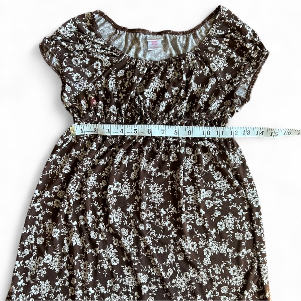 Y2K Babydoll Brown Floral Tunic Top - Picture 5 of 8